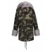 Faux Fur Hooded Camouflage Long Sleeve Overcoat