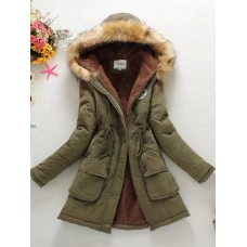 Patchwork Hooded Flocking Lace-Up Zipper Overcoat