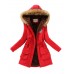 Patchwork Hooded Flocking Lace-Up Zipper Overcoat