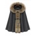 Faux Fur Hem Hooded Thick Cape