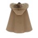 Faux Fur Hem Hooded Thick Cape