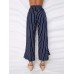 Falbala Stripe Wide Legs Women's Casual Pants