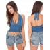 Sexy Forked Metal Adornment Women Jean Shorts