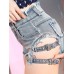 Sexy Forked Metal Adornment Women Jean Shorts