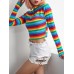 Rainbow Pattern  High Zipper V-Neck T-shirt