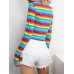 Rainbow Pattern  High Zipper V-Neck T-shirt