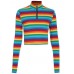 Rainbow Pattern  High Zipper V-Neck T-shirt