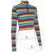 Rainbow Pattern  High Zipper V-Neck T-shirt