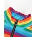 Rainbow Pattern  High Zipper V-Neck T-shirt