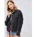 Hole Worn Lapel Double Pockets Women's Jacket