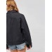 Hole Worn Lapel Double Pockets Women's Jacket