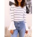 Women's Striped Patchwokr Falbala Sleeve T-shirt