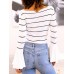 Women's Striped Patchwokr Falbala Sleeve T-shirt