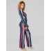 Stripe Digital Printing V Neck Women's Jumpsuits