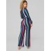 Stripe Digital Printing V Neck Women's Jumpsuits