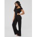 Black Belet Short Sleeve Women's Jumpsuits