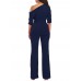 Oblique Shoulder Slim Plain Women's Jumpsuits