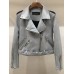 PU Front Zipper Lapel Jacket