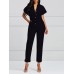 Pure Color Women's Sexy V-Neck Jumpsuit