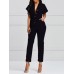 Pure Color Women's Sexy V-Neck Jumpsuit