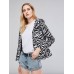 Zebra-Stripe Hooded Slim Fit Women's Jacket