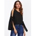 Pearl Bow Tied Slit Bell Sleeve T-Shirt