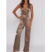 Women's V-neck Sleeveless Jumpsuit with Belt