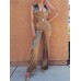 Women's V-neck Sleeveless Jumpsuit with Belt