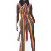 Self-tie European-American Floral Striped Sexy Jumpsuit