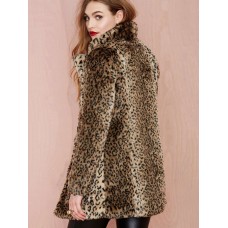 Leopard Straight Pocket Thick Mid-Length Overcoat