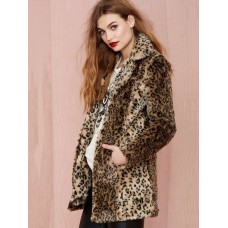 Leopard Straight Pocket Thick Mid-Length Overcoat