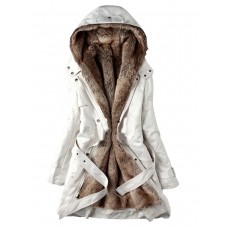 Hooded Rivet Decorated Detachable Lining with Belt Women's Overcoat