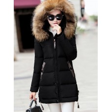 Hooded Zipper Pocket Mid-Length Cotton Overcoat