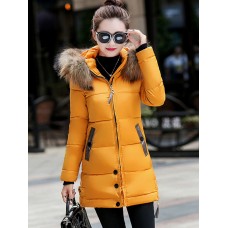 Hooded Zipper Pocket Mid-Length Cotton Overcoat