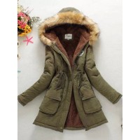 Patchwork Hooded Flocking Lace-Up Zipper Overcoat