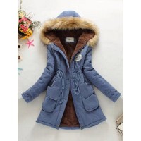 Patchwork Hooded Flocking Lace-Up Zipper Overcoat