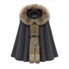 Faux Fur Hem Hooded Thick Cape