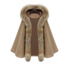 Faux Fur Hem Hooded Thick Cape