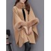 Faux Fur Detail Hidden Button Loose Plain Cape