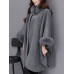 Faux Fur Detail Hidden Button Loose Plain Cape