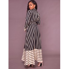 Floor Length Stripe Color Block Trench Coat