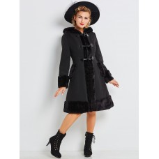 Horn Button Faux Fur Patchwork Overcoat