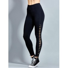 Lace-Up Plain Patchwork Women's Leggings