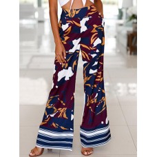 Pocket Straight Patchwork Floral Pants