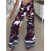 Pocket Straight Patchwork Floral Pants