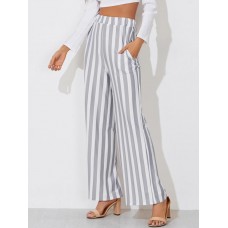 Stripe Pocket Straight Loose Pants