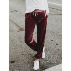 Velvet Plain Loose Pocket Women's Pants