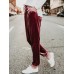 Velvet Plain Loose Pocket Women's Pants