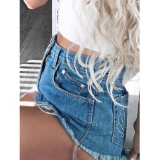 Fringe Button Pocket Women's Denim Shorts