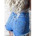 Fringe Button Pocket Women's Denim Shorts